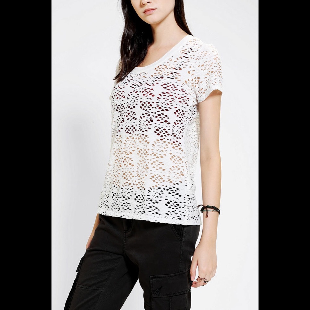 New Lace Floral Lazer Cut Out T Shirt Top White